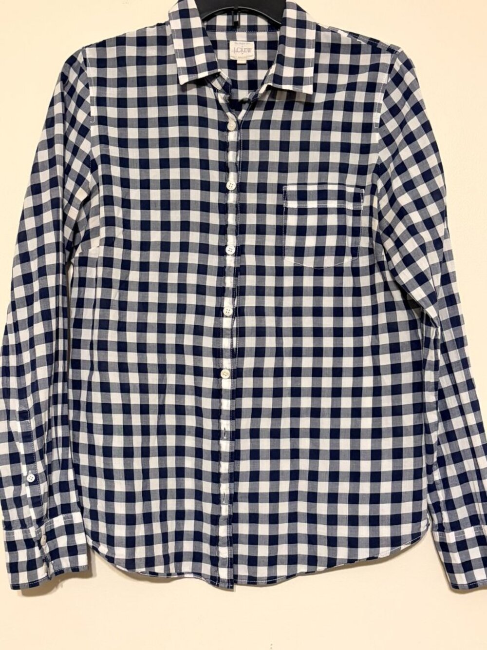 Women's J. Crew The Perfect Shirt Navy Blue White Plaid Button Down Size Medium
